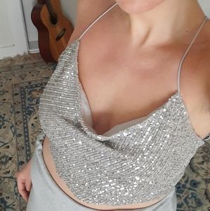 Sparkly Cowl Crop Top